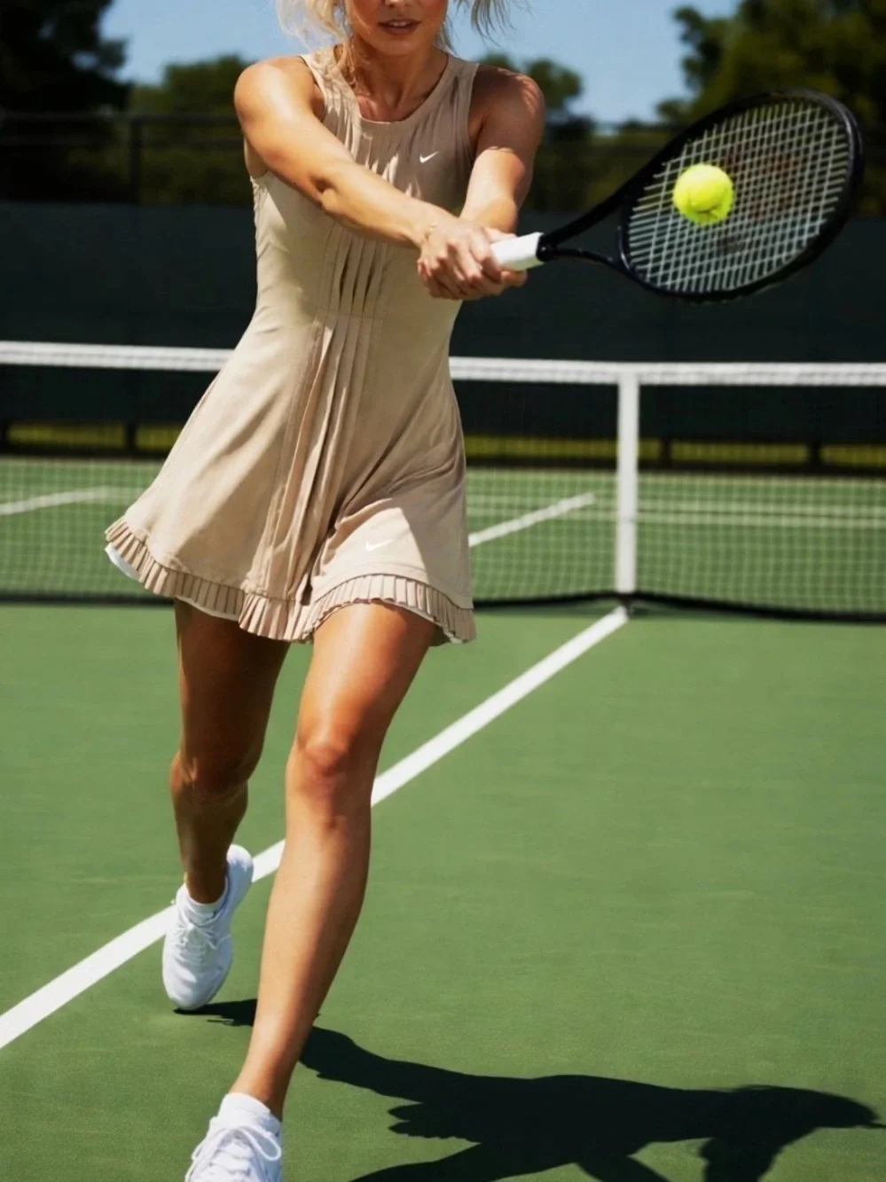 Nike Women's Beige Tank Tennis Dress with Pleated Panel